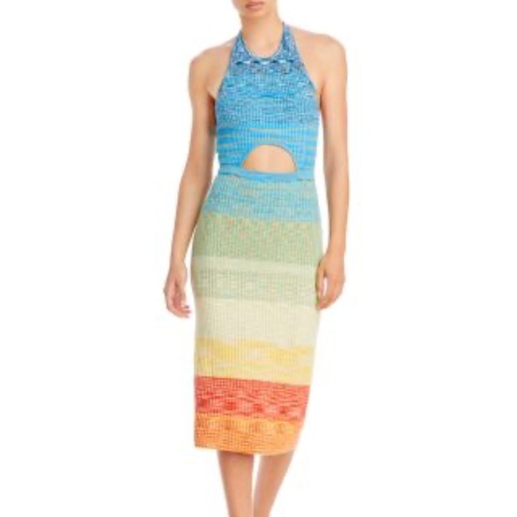 NWT STAUD Edesia‎ Midi Dress size M Multicolored Stretch Ribbed Cutout Sundress - Picture 1 of 6